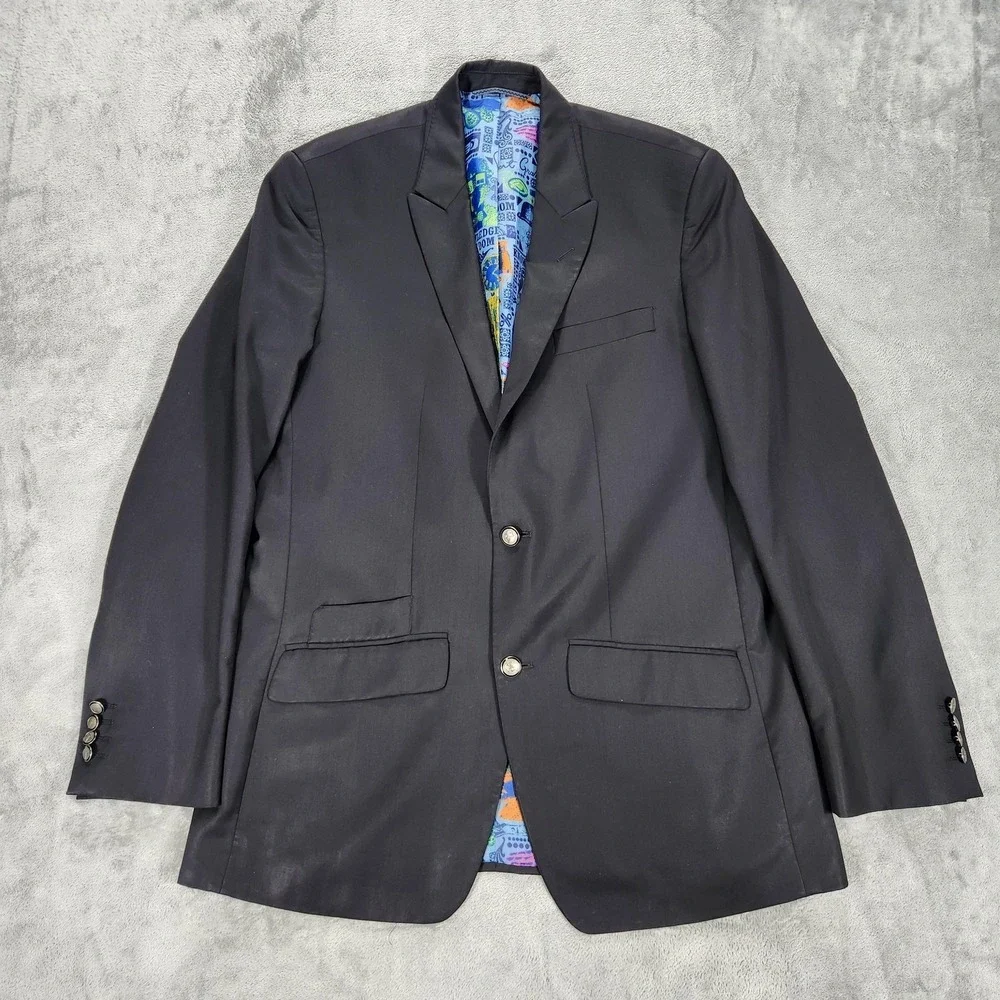 Robert Graham Blazer Mens 42L Black Wool Colorful Lining Sport Coat Jacket